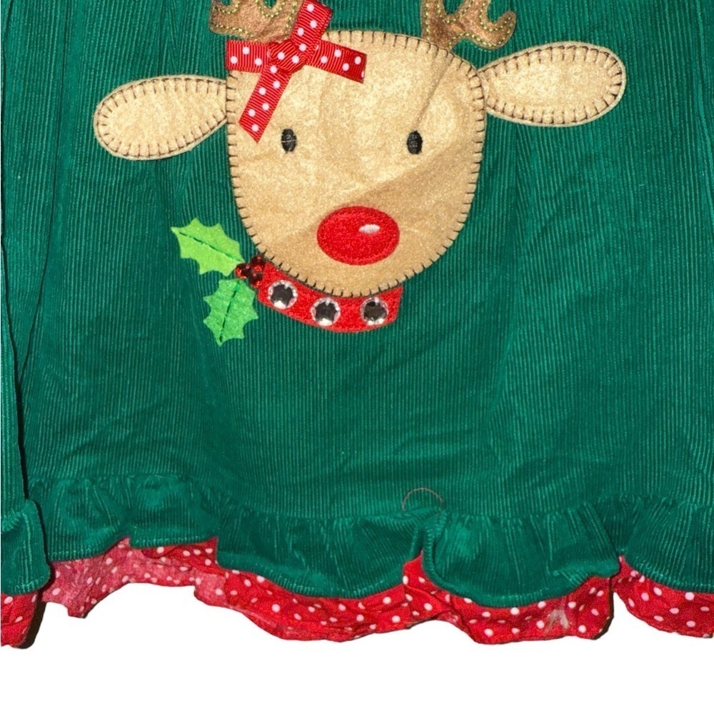 Rare Editions Christmas Reindeer Dress 24M Green Corduroy Holiday Outfit - Picture 3 of 9